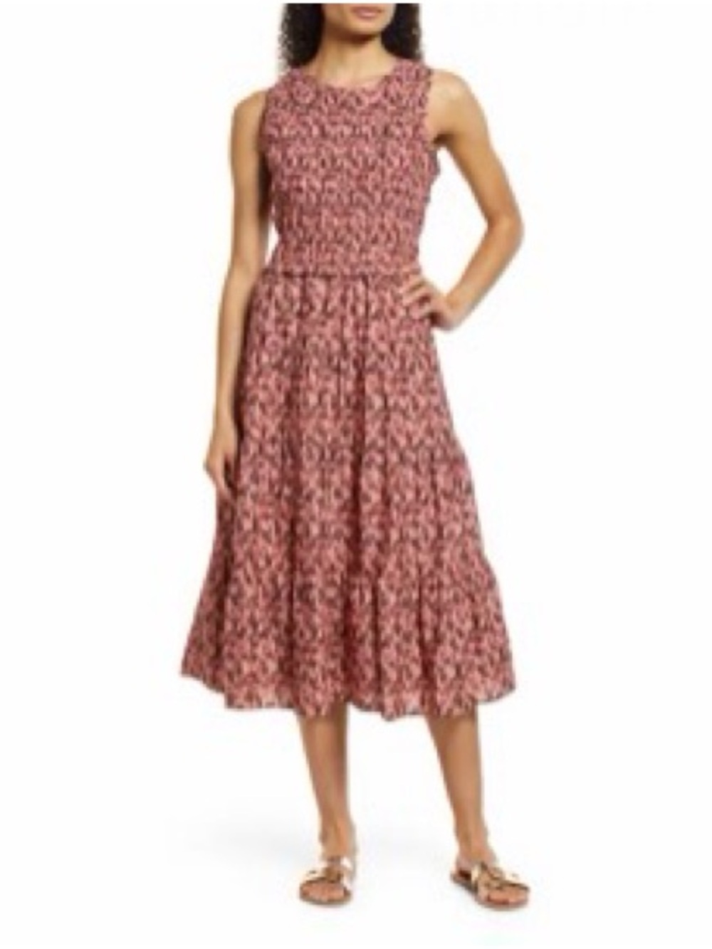 beachlunchlounge Sleeveless Floral Midi Dress in Rose Print